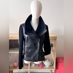 Classiques Entier Women’s Leather Merino Wool Jacket Black Full Zip - S